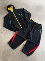 Ensemble survêtement homme personnalisé en nylon, coupe-vent colorblock et pantalon, style streetwear, fabriqué en usine