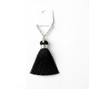 Black Fabric Tassel With Silver <b>Cord</b> Hanging Home Decor Minimalist Style For Living Room Indoor Use - Product Image 1