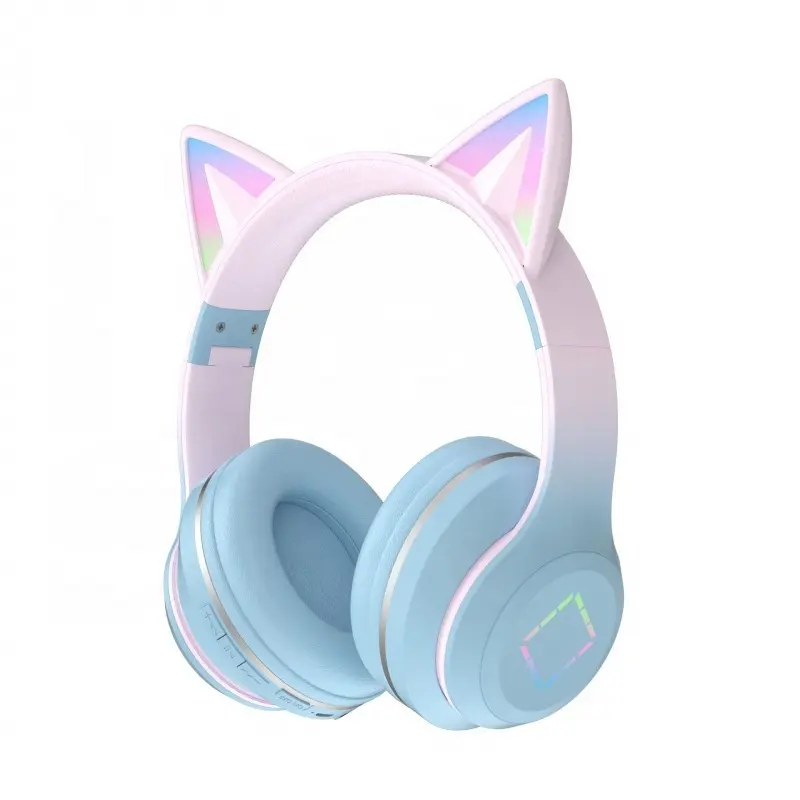 Over Ear Cute Hello Kitty Children Earphones Blue Pink Headset Wireless Bluetooth Cat Ear Headphones For Kids Girls Child