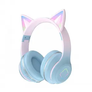 Fones de ouvido para crianças, fones de ouvido com bluetooth sem fio, Hello Kitty, azul e rosa, com orelha de gato, para crianças, meninas e crianças