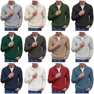 Felpa da <span class=keywords><strong>uomo</strong></span> ricamata con cordoncino a quarto di Zip up Slim Fit a girocollo a maniche lunghe Casual felpa <span class=keywords><strong>Polo</strong></span> in velluto a coste - Product Image 3