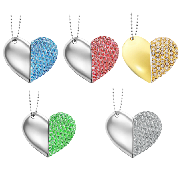 Flashdisk USB Flash Drive Diamond Heart Shape USB 4gb 8gb 32gb 128gb Jewelry Pendrive 16gb Crystal Necklace Usb