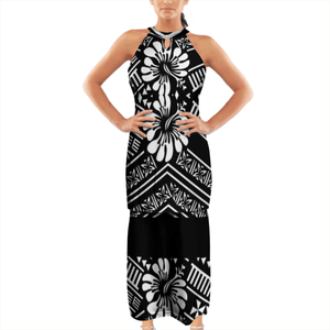 Baru Kustom Pacific Island Art Print Tanpa Lengan Samoan Puletasi Polynesian Halter Neckband Maxi Dress Oversize Wanita <span class=keywords><strong>2</strong></span> Piece Set - Product Image 2