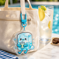 Nouveau porte-clés en acrylique imprimé tendance, design dessin animé, vente en gros, porte-clés en forme de glaçon, porte-clés en acrylique personnalisé avec logo et paillettes