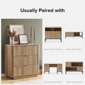 Brooklyn <strong>3</strong> <strong>Drawer</strong> Bedroom Modern <strong>Chest</strong> <strong>of</strong> <strong>Drawers</strong>, Wood Tall Nightstand, Waveform Fluted Side Table - Product Image 2