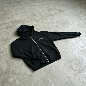 Sweat-shirt à capuche zippé noir pour homme, couleur unie, décontracté, en coton French Terry, coupe oversize, avec poche avant et logo, idéal pour l'automne - Product Image 5
