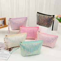 Trousse de maquillage portable de grande capacité, brodée de paillettes, avec fermeture à glissière, haut de gamme, étui à cosmétiques magique en pierre