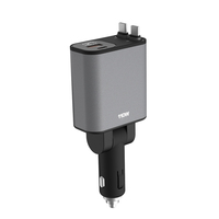 Chargeur de voiture rétractable, SUPERONE 110W Chargeur de téléphone de voiture avec câbles Charge rapide, Adaptateur de chargeur de voiture USB C pour iPhone Galaxy