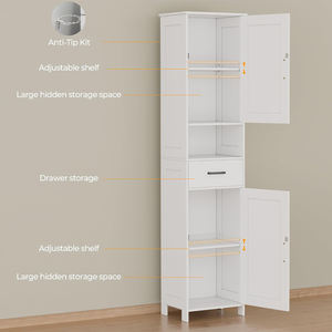 Armoire de rangement haute noire pour salle de bain avec portes coulissantes, meuble de rangement autoportant avec tiroir et compartiment ouvert pour petits espaces - Product Image 4
