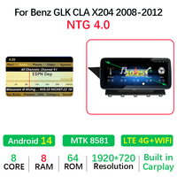 Android 14 AUTO Carplay Navigation pour Mercedes Benz GLK X204 2008-2015 GPS Car Video Player Bluetooth Multimedia Screen 4G WIFI