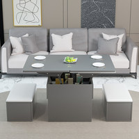 Ensemble de table basse relevable moderne en bois massif avec plateau en verre trempé, hauteur réglable, rangement, couleur personnalisable, montage facile