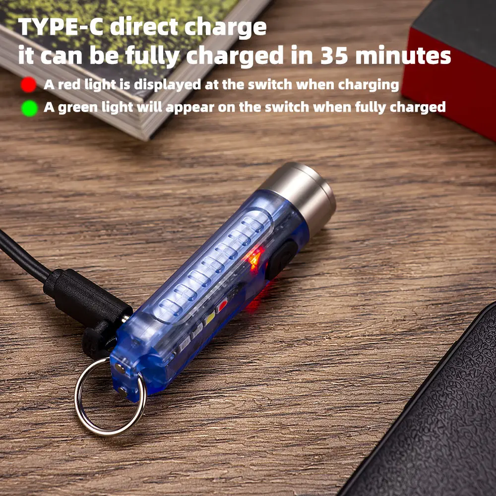 10 modalità luce portatile Mini Led portachiavi luce piccola tasca torcia portachiavi tipo-C ricaricabile USB torcia a Led