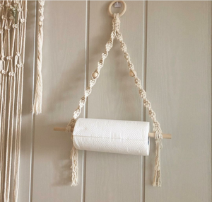Portarotolo in Legno, Decorazione Boho Macramè da Parete, Porta Carta Igienica Senza Foratura per Cucina e Bagno - Product Image 2