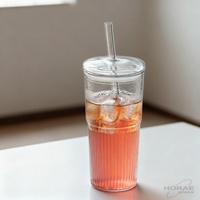 Tasses à paille en verre à haute teneur en borosilicate avec couvercles 20OZ gobelet en verre café glacé eau Smoothie tasses en verre gobelet eau de café glacé