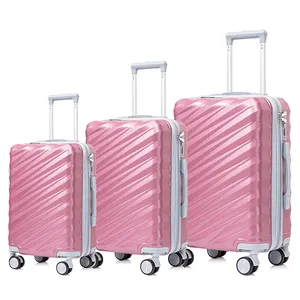 حقيبة سفر بعجلات مجموعة حقائب سفر بعجلات 3 قطع ABS حزام صلب وردي