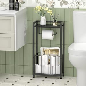 Porte-papier toilette autoportant tout-en-un avec étagère de rangement, support pour papier toilette de salle de bain avec espace pour téléphone, tablette et magazines - Product Image 5