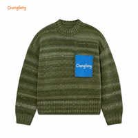 Warmer Wollpullover für Herren Unisex Retro Surrealer Widder-Stickerei Kontrastbesatz Raglanärmel Rundhals-Pullover