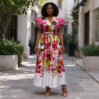 Nouvelle Robe Trapèze Décontractée Rétro à Imprimé Floral, Col en V, Manches Courtes et Taille Haute, Vente en Gros 25762