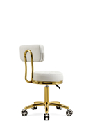 Tabouret de salon de beauté en cuir PU de luxe avec dossier, base dorée, hauteur réglable, pivotant et à roulettes, chaise de technicien