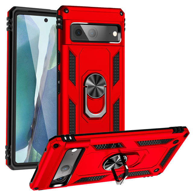 Rugged Armor Case for Pixel 7 Heavy Duty Shockproof Cover with Metal Ring Holder Kickstand 15ft Drop Tested Protective Shell