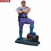Figurine pirate des caraïbes en fibre de verre grandeur nature personnalisée personnages de films TV peints à la main Sculpture réaliste décoration extérieure