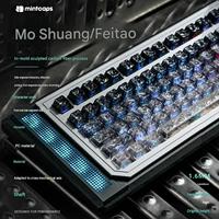 Crimson Peach/Ink Frost Gradient Carbon PC Top Engraved Transparent Keycaps Cherry Profile for Mx Switch Mechanical Keyboard