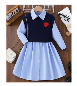 Frühling Herbst Mädchen Kleid Sets Langarm Besticktes Hemd Kleid Strickweste 3-10 Jahre Mädchen Kleidung Set Kinder Outfit - Product Image 1