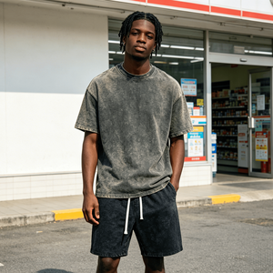 Men's Oversized Acid Wash Shorts Cotton Casual Streetwear Shorts for Summer Daily Wear and Relaxation - Product Image 1