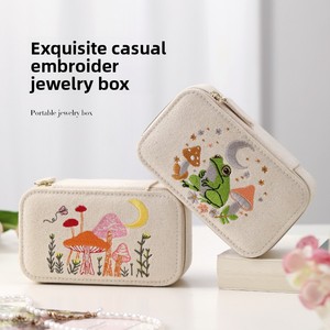 Luxury Small <strong>Box</strong> Packaging for Gift Halloween Square White Canvas Embroidered <strong>Jewelry</strong> <strong>Box</strong> with Metal Zipper and Custom Logo - Product Image 3