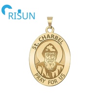 Collier pendentif médaille Saint Charbel personnalisé en usine, médailles religieuses sur mesure
