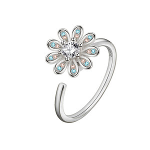 <b>Ring</b> with <b>Spinner</b> Flower Micro Insert Cubic Zirconia Copper Gold Plated Open Adjustable Fashion Jewelry For Women - Product Image 5