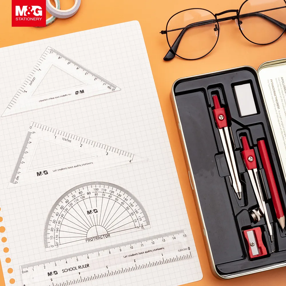 M & G-Juego de matemáticas, juego de reglas con caja de Metal