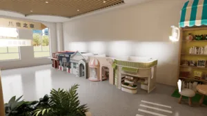 Aire de jeux intérieure pour enfants, certifiée conforme aux normes, avec une zone de jeu souple commerciale, une maison de jeu de rôle et une salle de maquillage. - Product Image 3