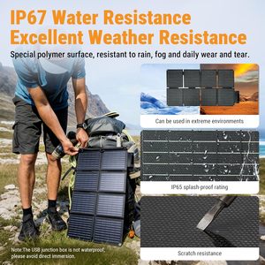 60W ETFE Portable <b>Solar</b> <b>Panel</b> IP67 Waterproof Multi Port <b>Solar</b> Charger Dual USB-A QC3.0 60W USB-C DC Output for Camping Hiking - Product Image 2