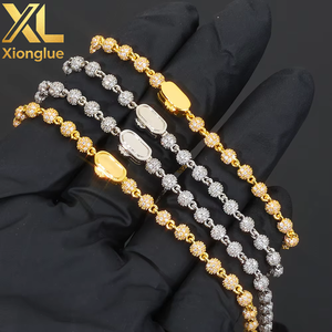 Factory Stock Fine Jewelry 925 Sterling Silver 4mm Link Fine Luxury Ball Moissanite Women <b>Men</b> Hip Hop Chain Link Bracelets - Product Image 4