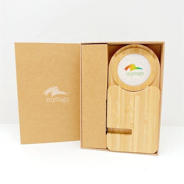 15W Eco Magnetic Wireless Charger with Bamboo Standard Gift Set Business Promotional Gifts Charging Set for Mobile Phone