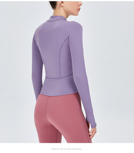 Ensemble de survêtement de yoga pour femme, haute élasticité, fermeture éclair sur le devant, manches longues, trou pour le pouce, ajustement serré, respirant, séchage rapide, spandex, polyester - Product Image 2