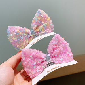 Pince à cheveux double en tissu avec nœud 3D à paillettes colorées pour enfants, n'abîme pas les cheveux, mignonne pour petites filles, style princesse - Product Image 2