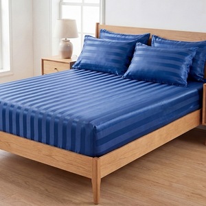 Juego de Ropa de Cama de Lujo ODM/<span class=keywords><strong>OM</strong></span>, Satén a Rayas Blanco, 4 en 1, Funda de Edredón de Poliéster Suave - Product Image 2