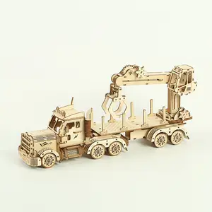 Diy手作り木製トラッククレーンモデル3Dパズルギフト子供のおもちゃ卓上アレンジメント