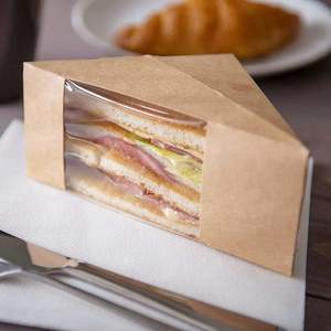 Cajas de papel Kraft triangulares hechas <span class=keywords><strong>a</strong></span> mano personalizadas para sándwich, embalaje para llevar, contenedores de sándwich personalizables - Product Image 6
