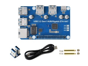 Waveshare USB 3.2 Gen1 et HUB Ethernet Gigabit HAT pour Raspberry Pi, 3x USB 3.2 Gen1, 1x Gigabit Ethernet, sans pilote K815 - Product Image 3