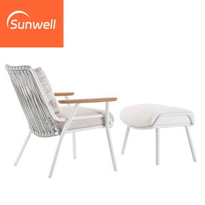 Set Bistro Moderno <span class=keywords><strong>Modena</strong></span> per Esterni, Mobili da Terrazzo in Metallo, Set da <span class=keywords><strong>Giardino</strong></span> in Alluminio con Corda, Sedie Bistro con Pouf Impilabili per Scuola - Product Image 5