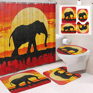 Cortina de Ducha de Poliéster con Estampado Floral en Tonos Tierra y Diseño de Elefantes, Juego de Cortina y Alfombra para Baño, Impresión Digital, Venta al por Mayor - Product Image 3
