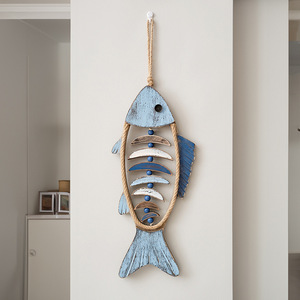 Décoration murale en bois en forme de poisson tridimensionnel de style méditerranéen pour la maison, les chambres d'hôtel, les couloirs et les entrées - Product Image 3