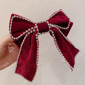 <span class=keywords><strong>Barrette</strong></span> rétro pour femmes fille <span class=keywords><strong>strass</strong></span> cristal perle grande pince à cheveux épingle à cheveux grand nœud en velours accessoires de tête vente en gros - Product Image 2