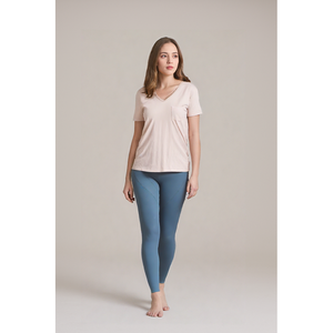 <span class=keywords><strong>Camiseta</strong></span> de Manga Corta con Cuello en V para Mujer, Diseño Cruzado en la <span class=keywords><strong>Espalda</strong></span>, Bolsillo Lateral, Ajuste Relajado, Transpirable, Informal, para Uso Diario - Product Image 1