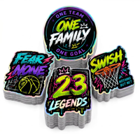Pegatinas Holográficas Personalizadas de Baloncesto, Vinilo Impermeable, Calcomanías Deportivas con Graffiti Motivacional para Laptop y Botella de Agua