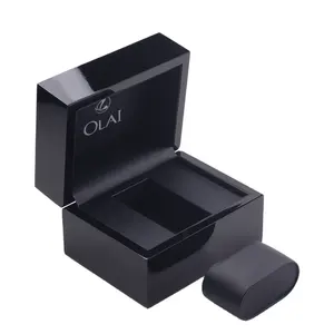डीडीपी ग्राहक लोगो काले चमकदार पु लकड़ी लक्जरी बिग घड़ी बॉक्स