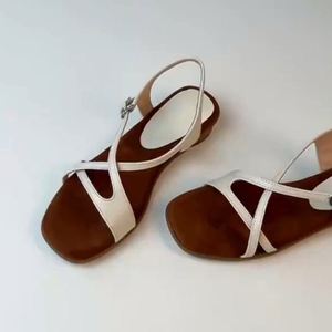 Premium <b>Soft</b> Cowhide Woven Design Vintage Open Toe Roman Sandals Stylish Women Casual Walking Beach <b>Shoes</b> - Product Image 3